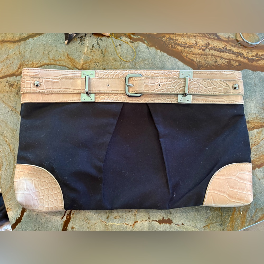 NWOT Banana Republic Black & Tan Croc Buckle Clutch Bag Purse